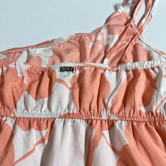 🍑SOLD Roxy One Shoulder Floral Mini Dress Peach & White Size L - Picture 5 of 8